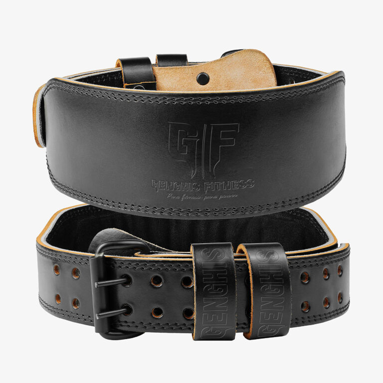 Genghis Fitness 4 Inch Leather Weightlifting Belt Black Flat Lay View