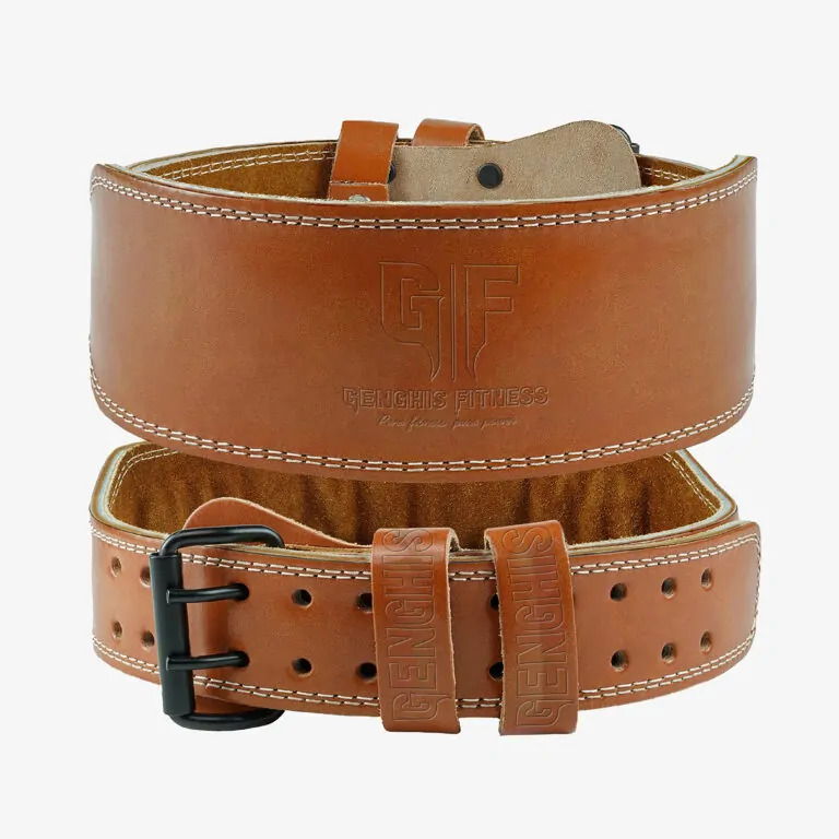 Genghis Fitness 4 Inch Leather Weightlifting Belt Brown Side View