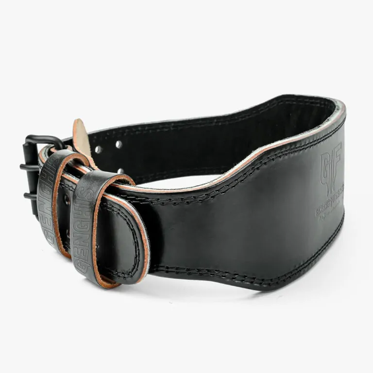 Genghis Fitness 4 Inch Leather Weightlifting Belt Black Back View