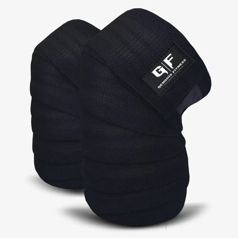 Genghis Fitness 78 Inch Knee Wraps Weightlifting Black Front View