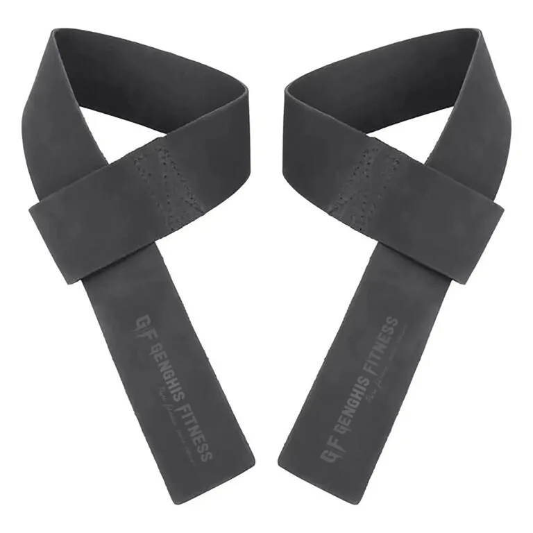 Genghis Fitness Leather Weight Lifting Straps Black Both Sides Flat Lay