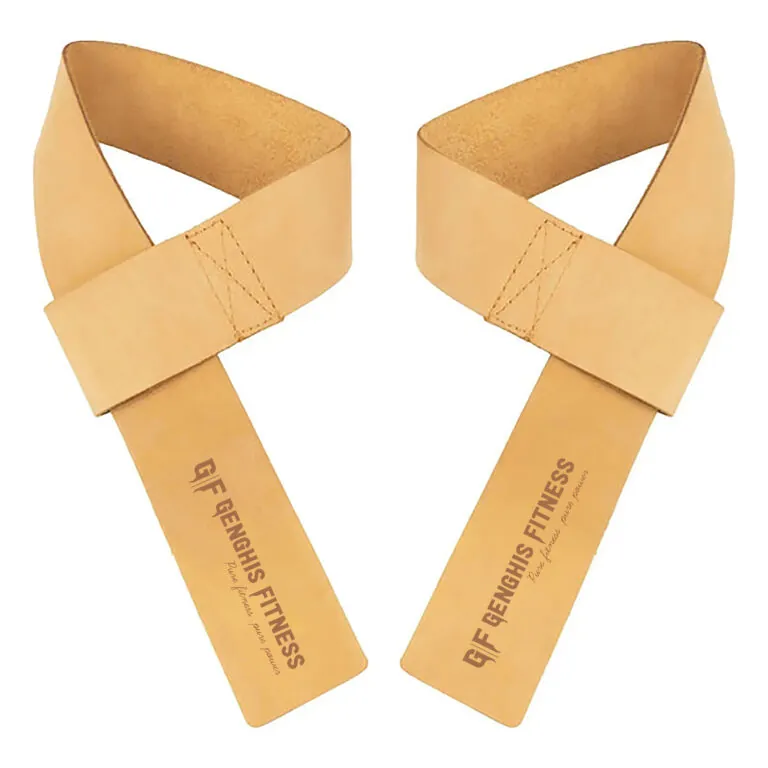 Genghis Fitness Leather Weight Lifting Straps Brown Both Sides Flat Lay