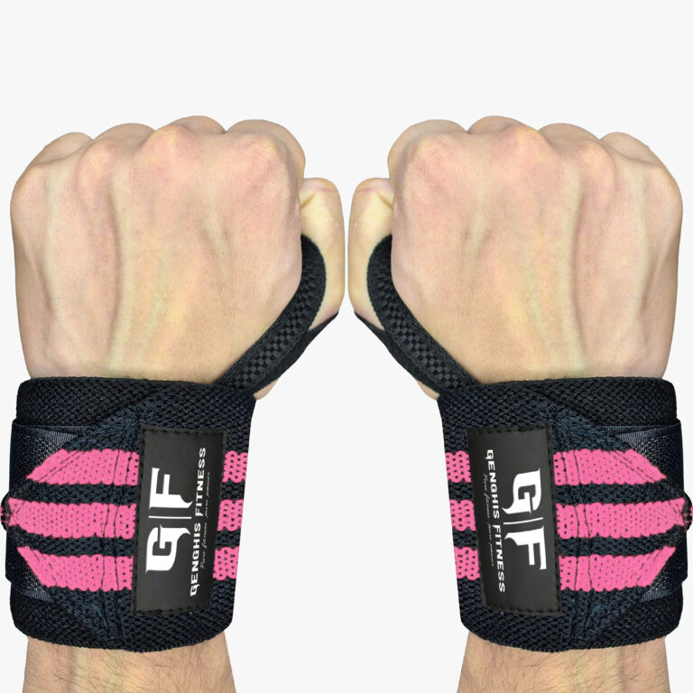 Genghis Fitness Lifting Wrist Wraps 12 18 Inch Pink Side View